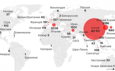 Количество подтвержденных случаев заражения коронавирусом на 3 марта 2020 г. Источник: rbc.ru